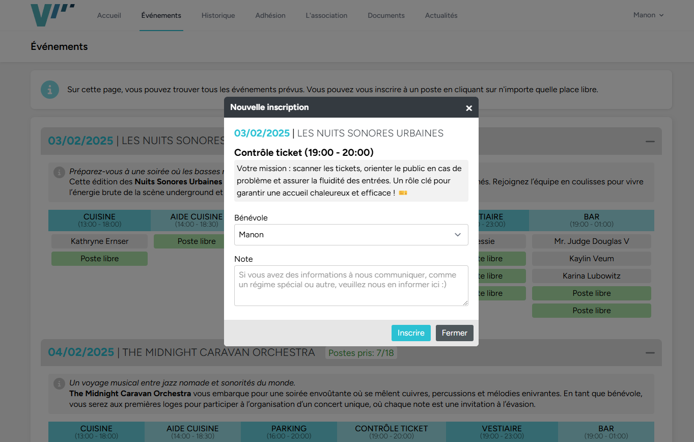 Events admin dashboard screenshot