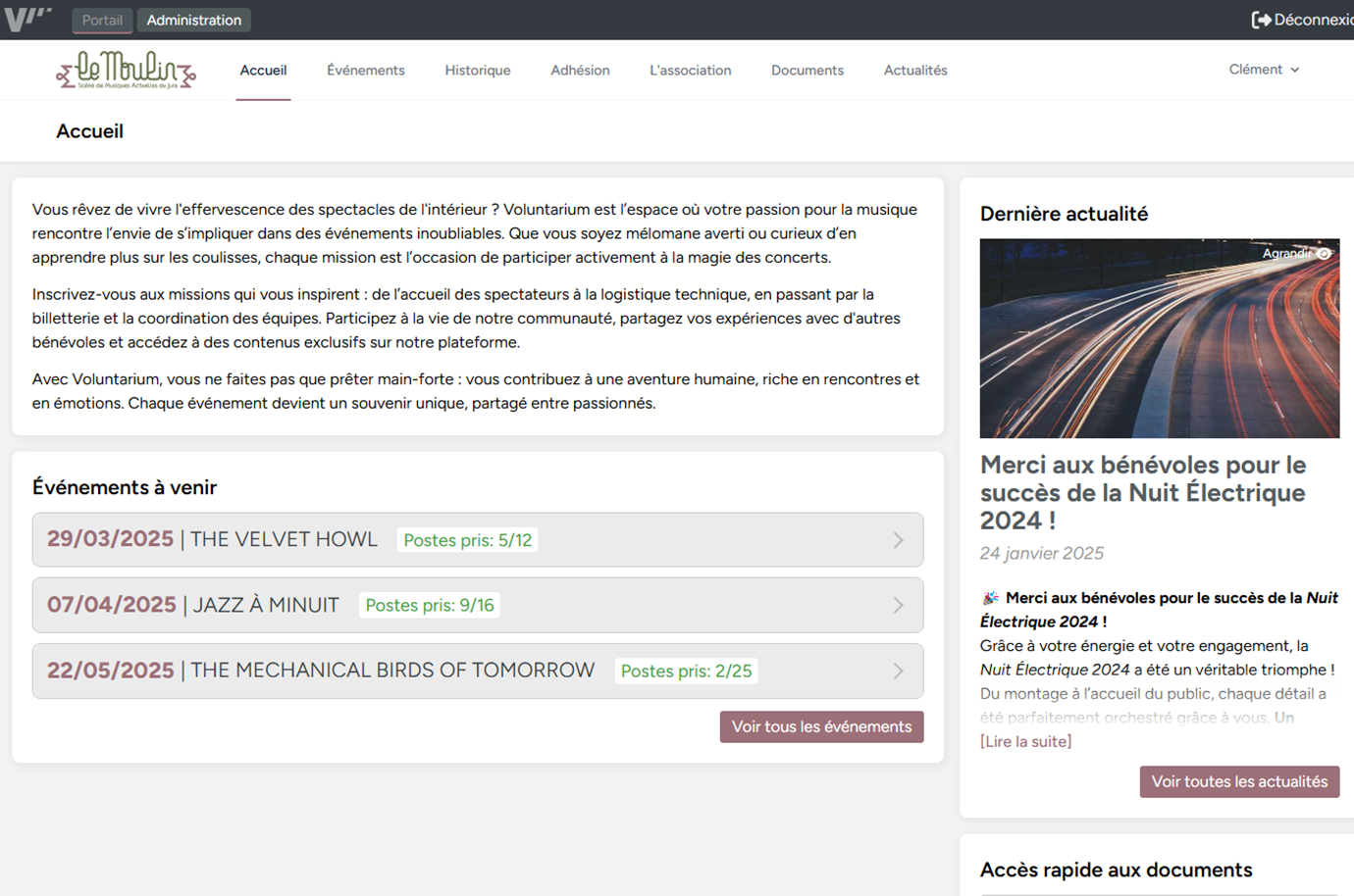 Events admin dashboard screenshot