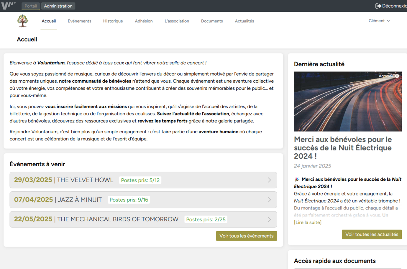 Events admin dashboard screenshot